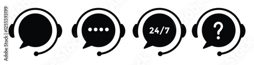 Support service. Customer support, assistance, technical support, customer service, call center, hotline, operator, staff, agent, service icon. Call center symbols. Service concept symbols