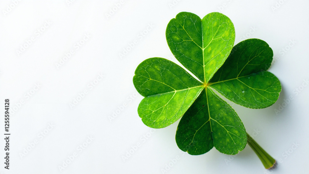 Vibrant Four-Leaf Clover on White: Symbol of Luck for St. Patrick's Day, Financial Services, and Wellness Campaigns Vibrant Four-Leaf Clover on White: Symbol of Luck for St. Patrick's Day, Financial Services, and Wellness Campaigns