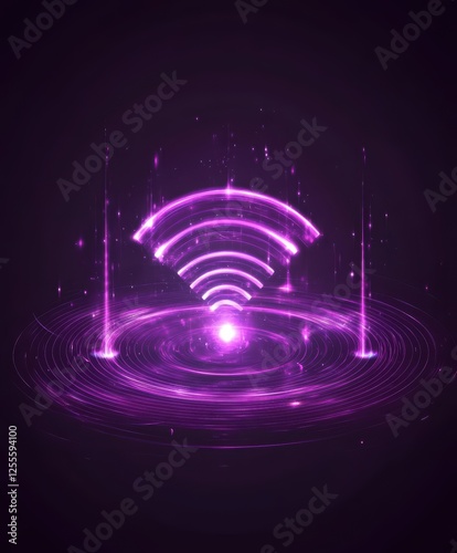 Wallpaper Mural Radio wave pulse glow. Smart home sensors, wireless beacon, digital transmission sound. Transparent glowing Wi-Fi logo. Radar beams emitting a network light effect for IoT devices

 Torontodigital.ca