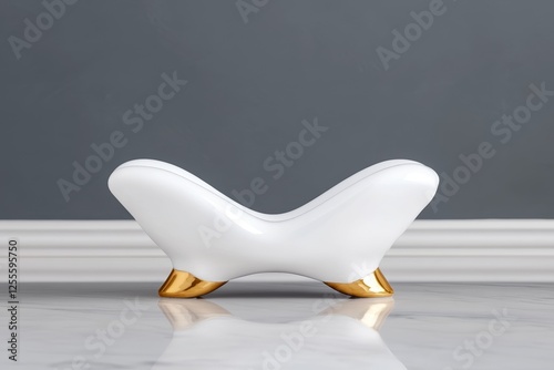 Elegant white ceramic sculpture with gold accents on marble surface photo