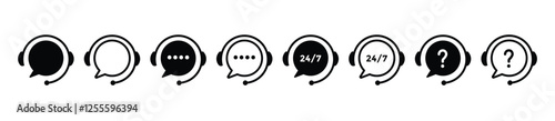 Support service. Customer support, assistance, technical support, customer service, call center, hotline, operator, staff, agent, service icon. Call center symbols. Service concept symbols