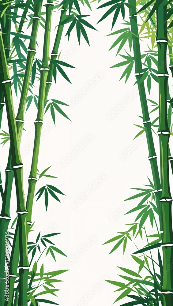 Bamboo Grove in Minimalist Zen Style on plain white background Bamboo Grove in Minimalist Zen Style on plain white background