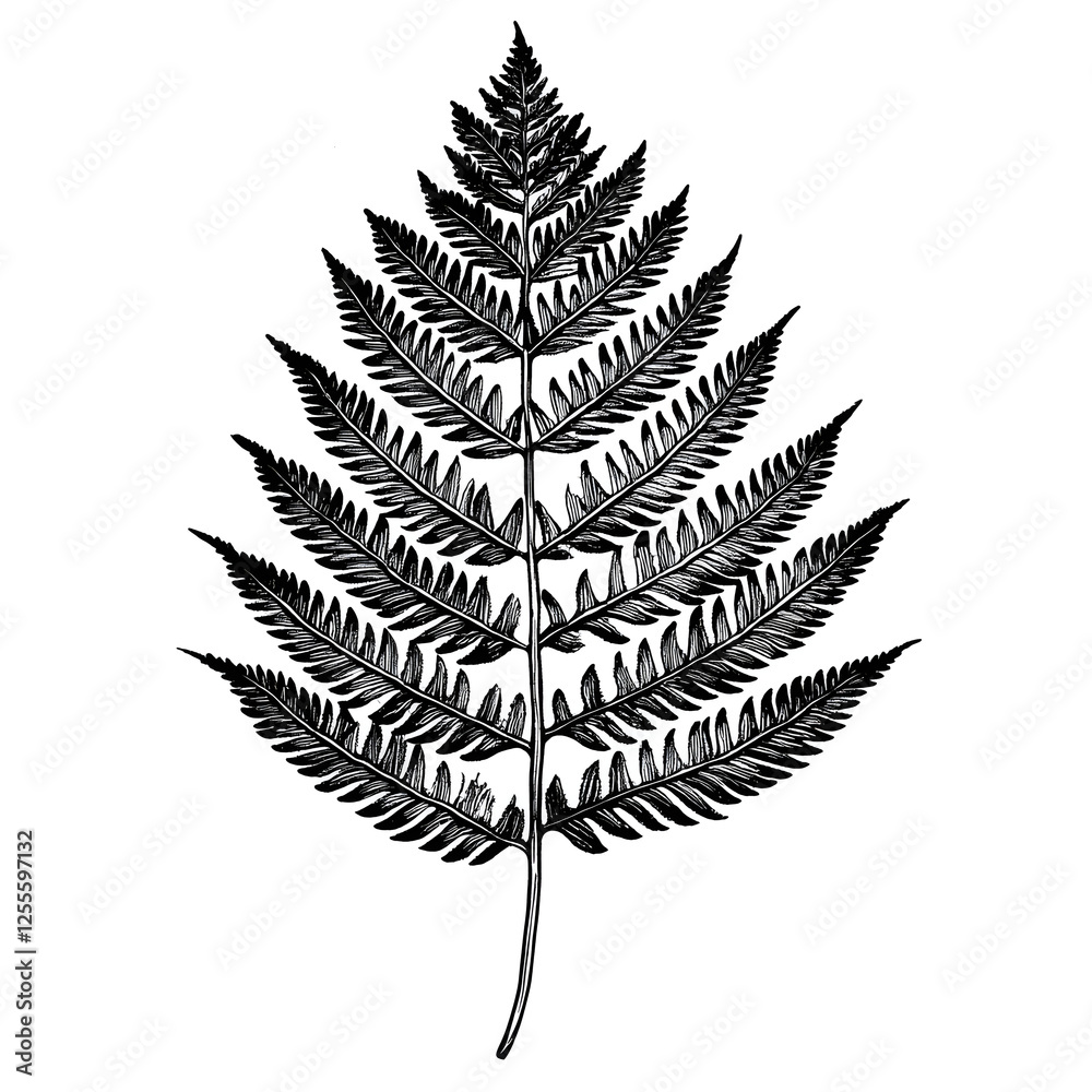 Elegant Line Art Depiction of a Fern Leaf with Fine Details Elegant Line Art Depiction of a Fern Leaf with Fine Details