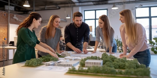 Professional colleagues engaging in a conversation in a modern office setting