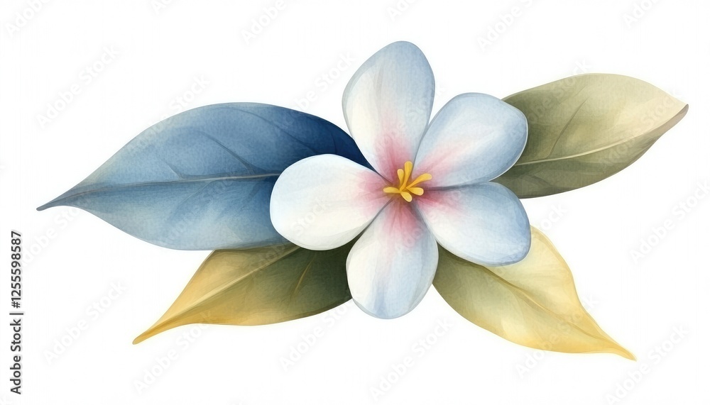 Naklejka premium Delicate floral arrangement featuring a blue and white flower with leaves