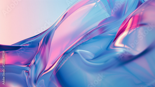 3D render fluid abstract shapes blue pink flowing glassy textures digital art design