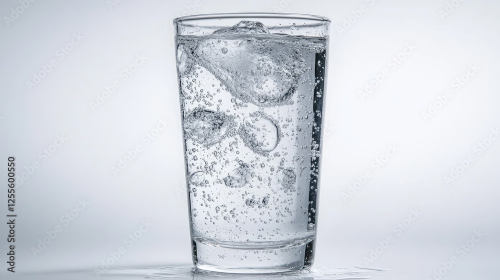 Minimalist drink in a clear glass, isolated on a white background with subtle condensation on the surface Minimalist drink in a clear glass, isolated on a white background with subtle condensation on the surface