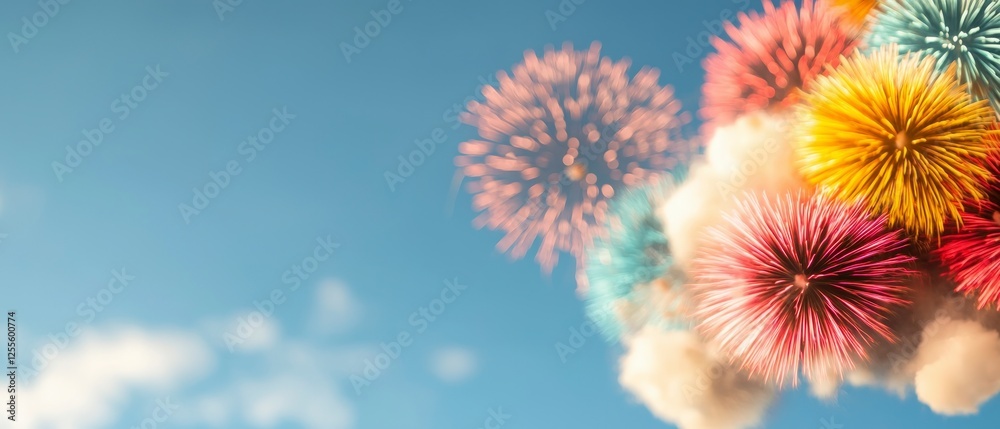 Vibrant Fireworks Display in a Blue Sky Vibrant Fireworks Display in a Blue Sky