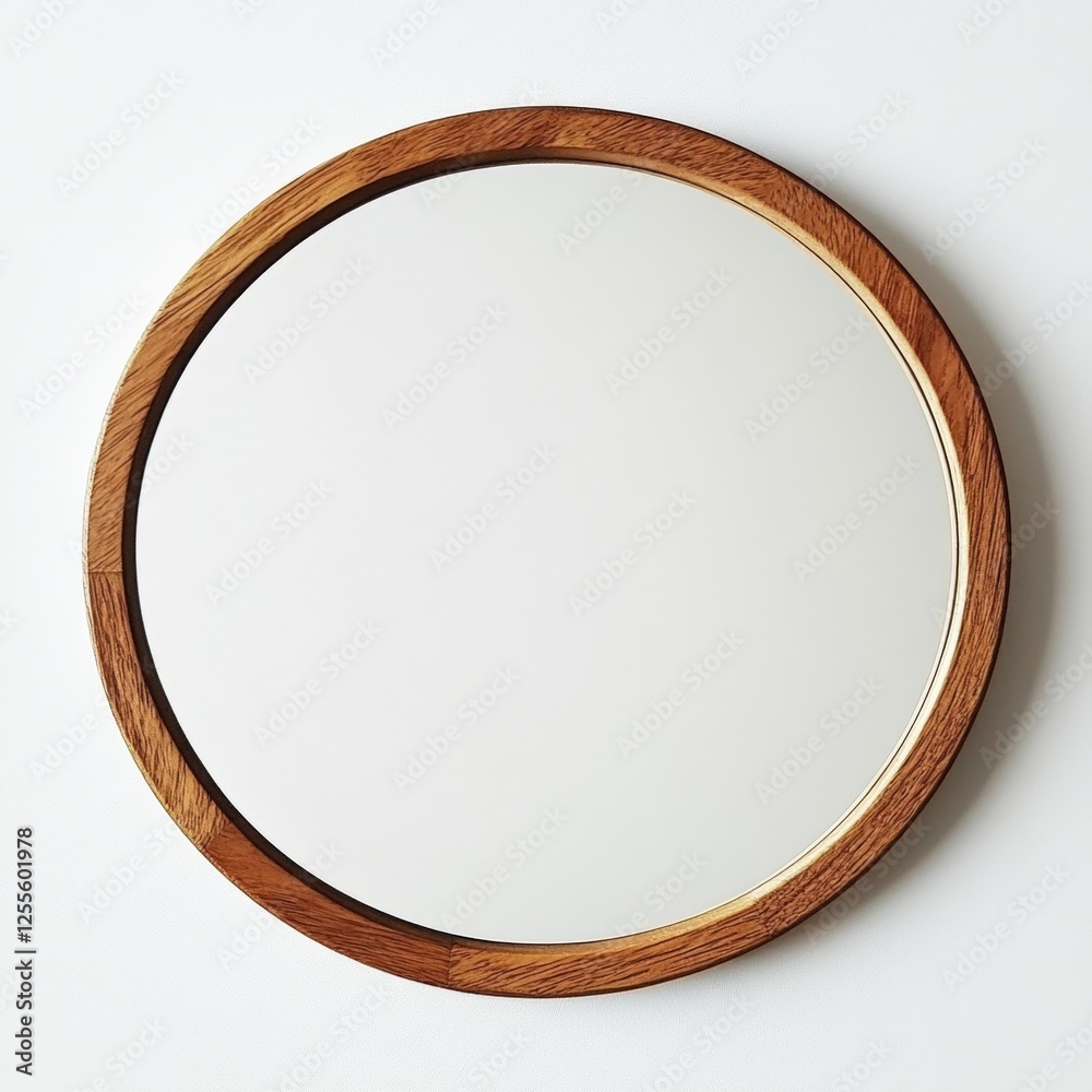 Simple Round Wood Frame Mirror with Retro Style and Clean Lines Ideal for Modern Home Decor in White Background Simple Round Wood Frame Mirror with Retro Style and Clean Lines Ideal for Modern Home Decor in White Background