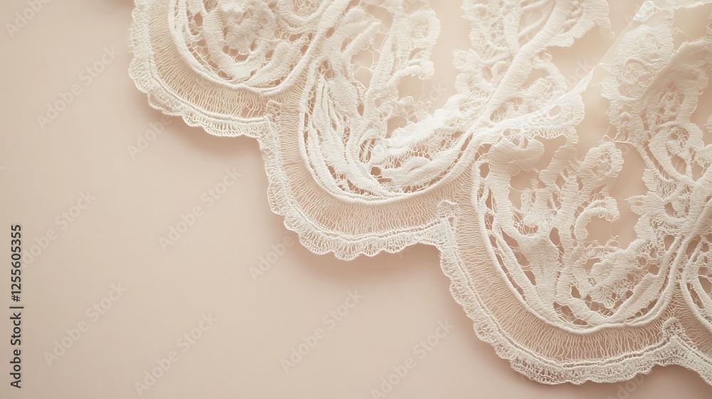 Obraz premium Elegant white lace fabric detail on beige background