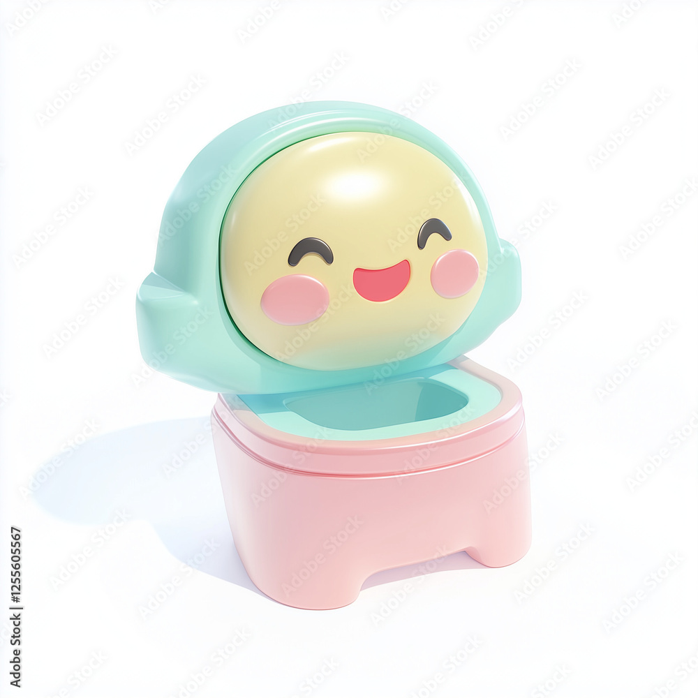 Happy cartoon toilet character in bright pastel colors Happy cartoon toilet character in bright pastel colors