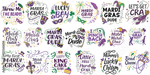 Mardi Gras Celebration Phrases Vector Illustration Colorful Festive Design