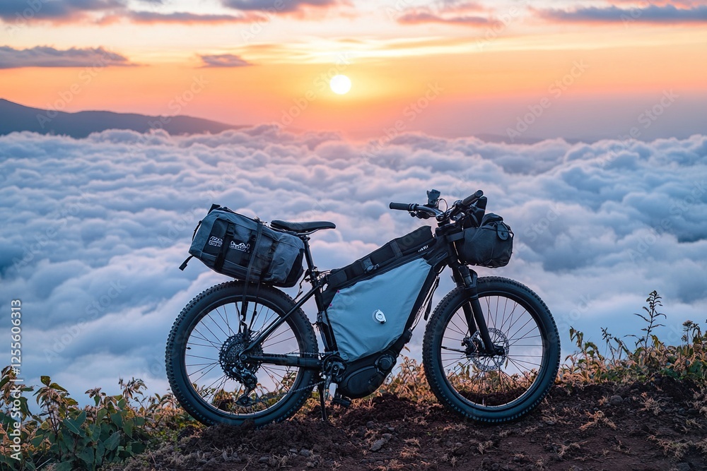 Obraz premium Sunrise Ebike Adventure Above Clouds