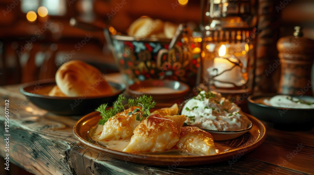 Zrazy served in a traditional Belarusian setting with creamy sauce, fresh herbs, rustic tableware, and warm lighting. Zrazy served in a traditional Belarusian setting with creamy sauce, fresh herbs, rustic tableware, and warm lighting.