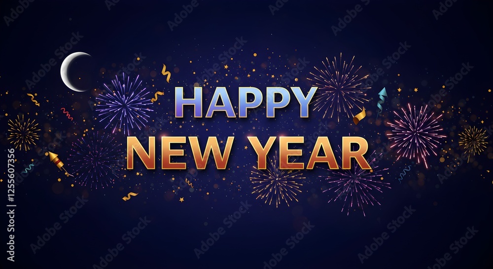 Fototapeta premium A Happy New Year celebration sparkles banner, created with generative AI for a festive atmosphere.