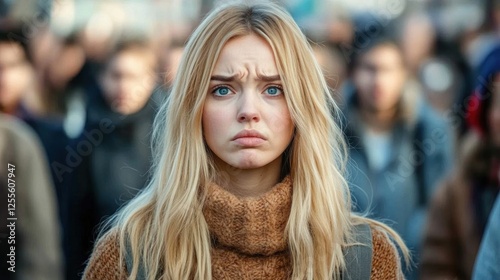 Woman having panic disorder in city struggling with mental health problems a conceptual stock photo illustrating solitude and fear during a Panic attack in public place Depressed sad person feeling