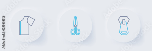 Set line Zipper, Scissors and Sewing pattern icon. Vector