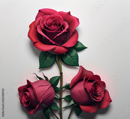 Bed of roses, large bunch of colorful pink flowers, buds, petals and leaves loosely spread on a surface, isolated over a white background, love, Valentine's or botanical design element.generative ai
