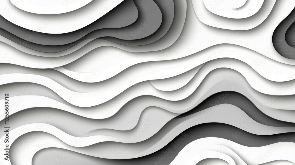 Abstract Black and White Waves in Layered Paper Cutting Style Abstract Black and White Waves in Layered Paper Cutting Style