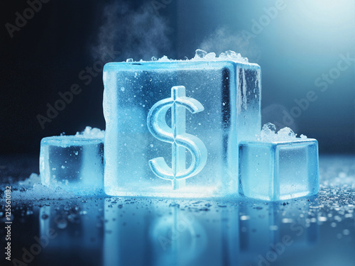 Frozen Finances: A dollar sign encased in ice, representing frozen assets or a financial downturn metaphor.