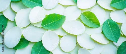 White and Green Leaf Pattern Background Texture