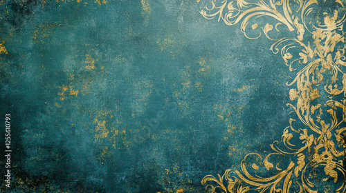 serene blue backdrop adorned with golden tapestry, creating rich and elegant atmosphere. Perfect for backgrounds or artistic projects