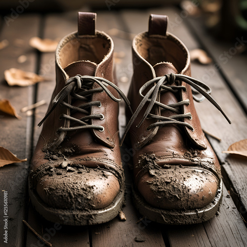 old shoes on the wooden background