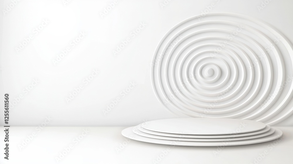 Modern Minimalist Design with White Plates in Abstract Arrangement on Clean Background