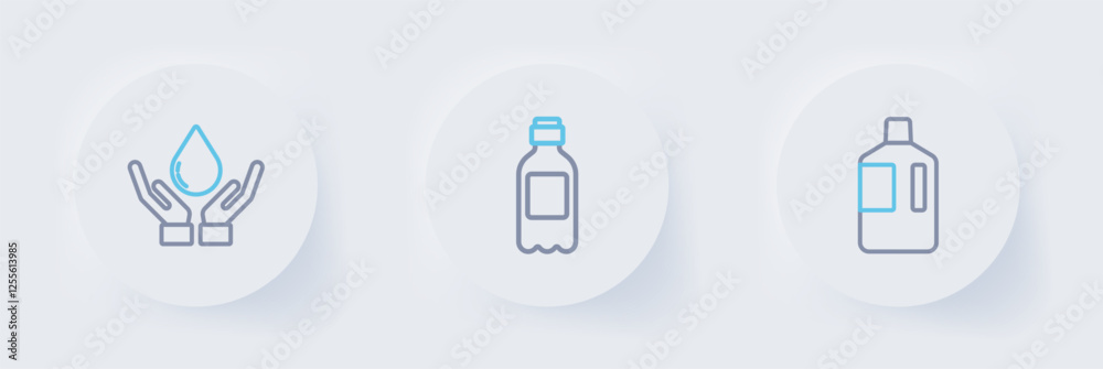 Set line Big bottle with clean water, Bottle of and Washing hands soap icon. Vector Set line Big bottle with clean water, Bottle of and Washing hands soap icon. Vector