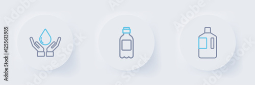 Set line Big bottle with clean water, Bottle of and Washing hands soap icon. Vector