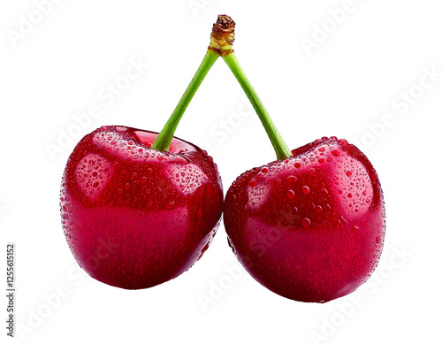 Cherries, couple, PNG, isolated, white, transparent, background, fresh, red, ripe, glossy, juicy, organic, realistic, natural, sweet, food, fruit, healthy, delicious, detailed, high-resolution, botani photo