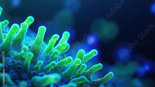 Marine life microscopic idea. Close-up of vibrant green coral structures in a mesmerizing underwater environment.