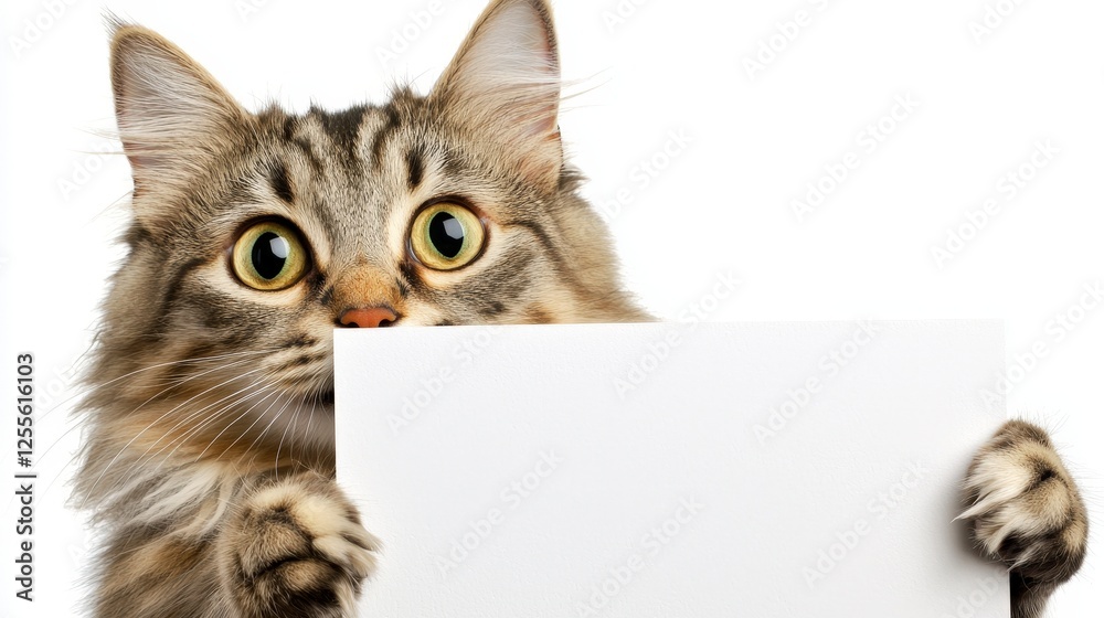 Naklejka premium Cute Cat Holding Blank Sign for Custom Message and Advertisement Needs