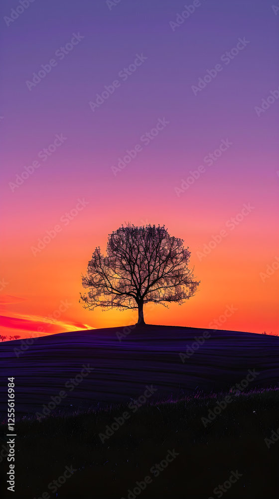 Solitary Tree at Sunset: A Serene Landscape of Tranquility and Beauty Solitary Tree at Sunset: A Serene Landscape of Tranquility and Beauty