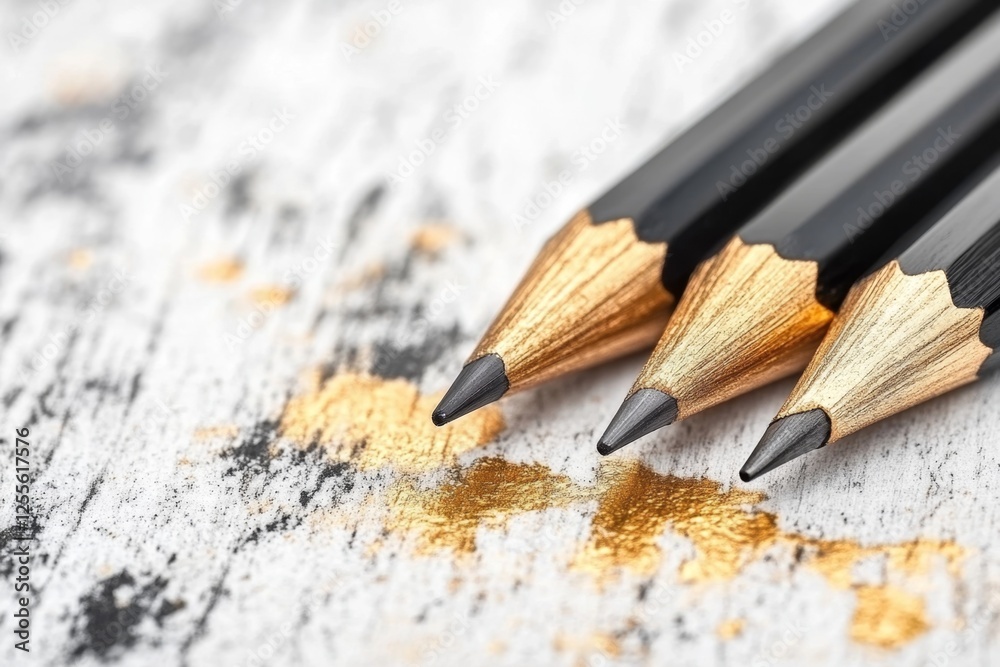 A luxurious black and gold designer pencil resting on an elegant wooden table A luxurious black and gold designer pencil resting on an elegant wooden table