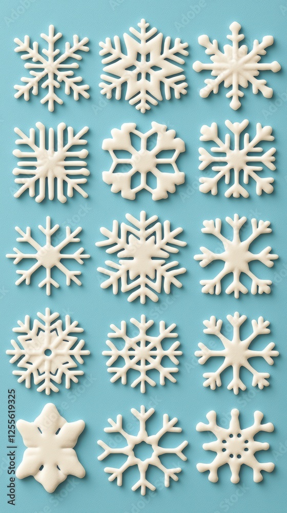 Fototapeta premium White Snowflakes on Light Blue Background