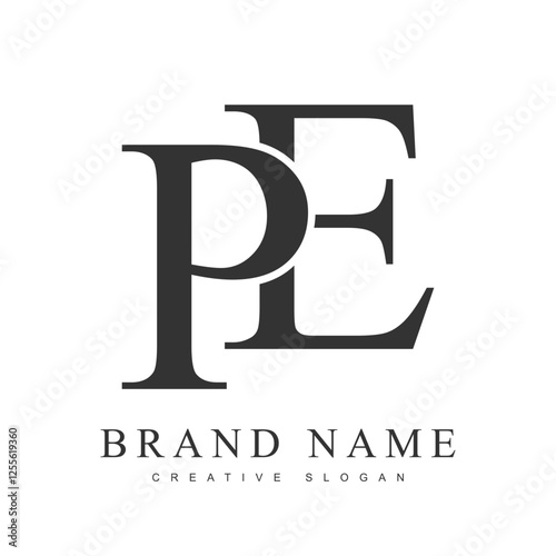 PE trendy logotype template. Initial letter p and e classic font style. Creative logo for company name or identity.