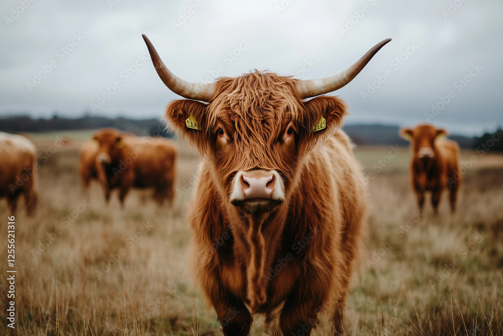 Animal in scottish field generated with AI image Animal in scottish field generated with AI image