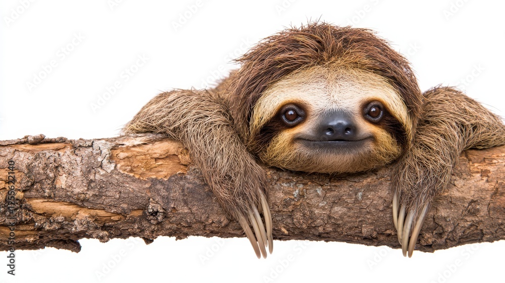 Fototapeta premium Cute sloth resting on a branch with a serene expression and fur
