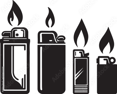 set of lighter icon clip art silhouette design vector art illustration