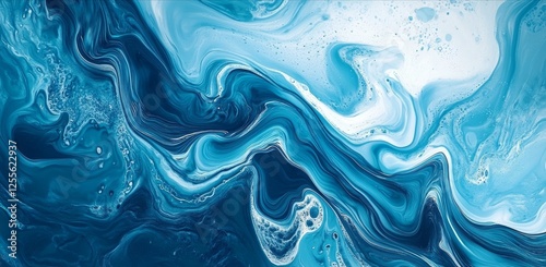 Abstract Fluid Art: Serene Blue Swirls and Marbling