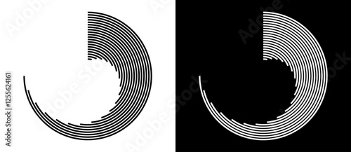 Abstract background with lines in circle. Art design spiral as logo or icon. A black figure on a white background and an equally white figure on the black side.