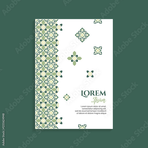 Cover Design with Green Pastel Islamic Ornament on Abstract Composition