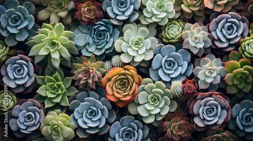 Arrière-plan de plantes succulentes de toutes les couleurs. Plantes grasses. Nature, décoration, fleurs. Pour conception et création graphique.