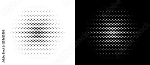 Halftone dots in hexagone form. Logo or icon label. Vector dotted design element. Vector dotted frame. A black figure on a white background and an equally white figure on the black side.