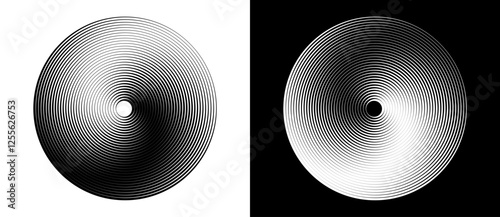 Abstract background with lines in circle. Art design spiral as logo or icon. A black figure on a white background and an equally white figure on the black side.