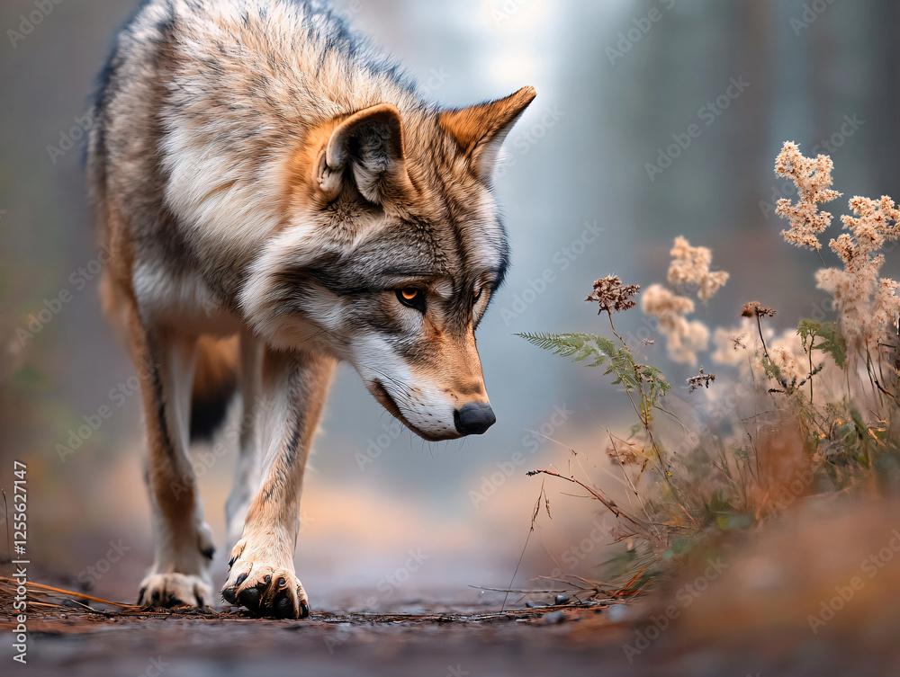 Fototapeta premium Majestic wolf in the forest. 