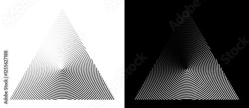 Triangles with circle lines. Can be used as logo, icon, tattoo. Black triangle over white background and white triangle over black background.