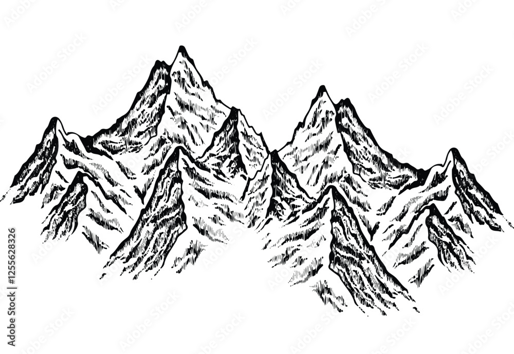 Obraz premium Detailed black and white mountain range illustration