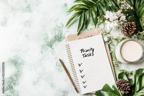 A notepad with â€œPriority Tasksâ€ written at the top and several items already checked off